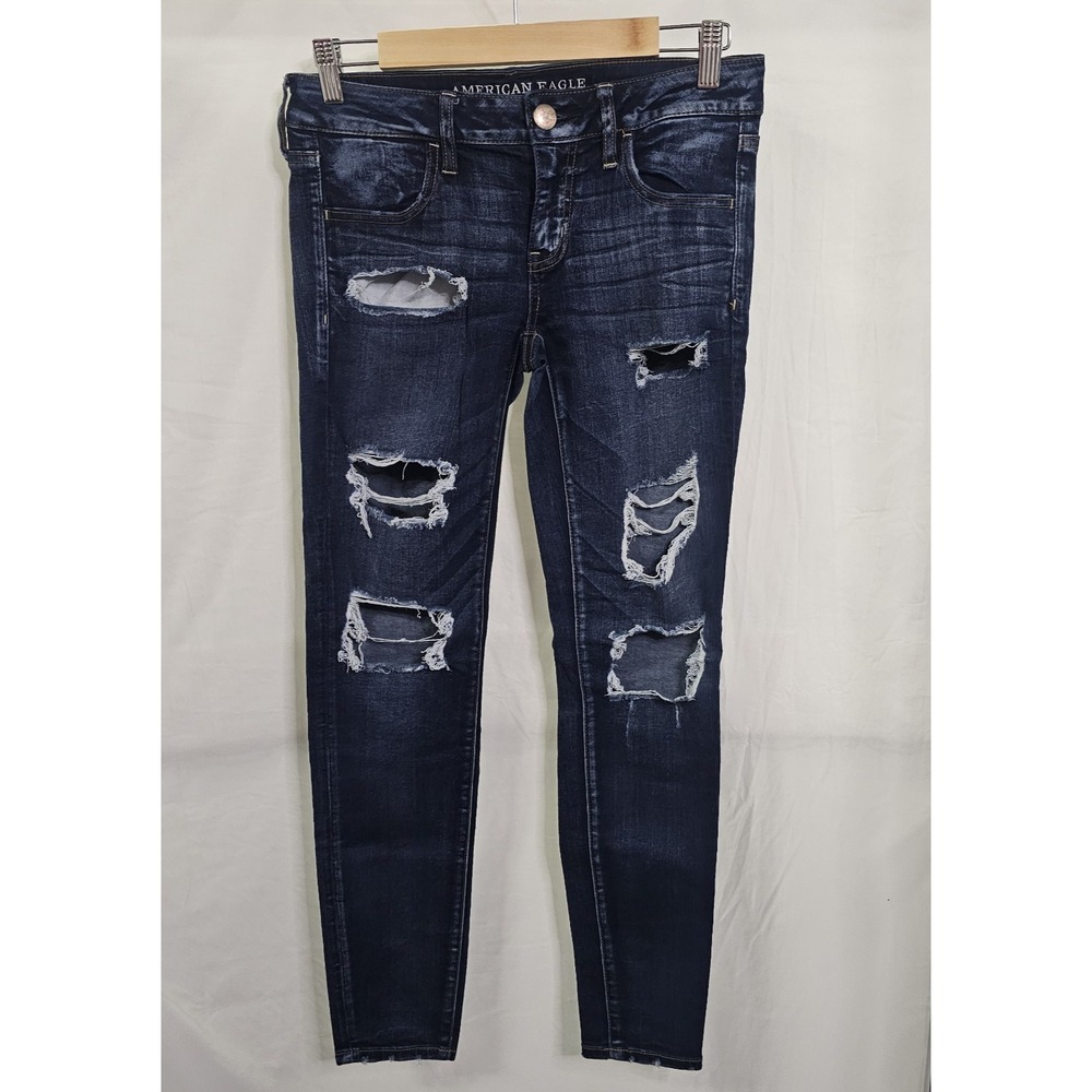 American Eagle Stretch Womens Size 8 Regular Super Low Jegging Jeans Distressed